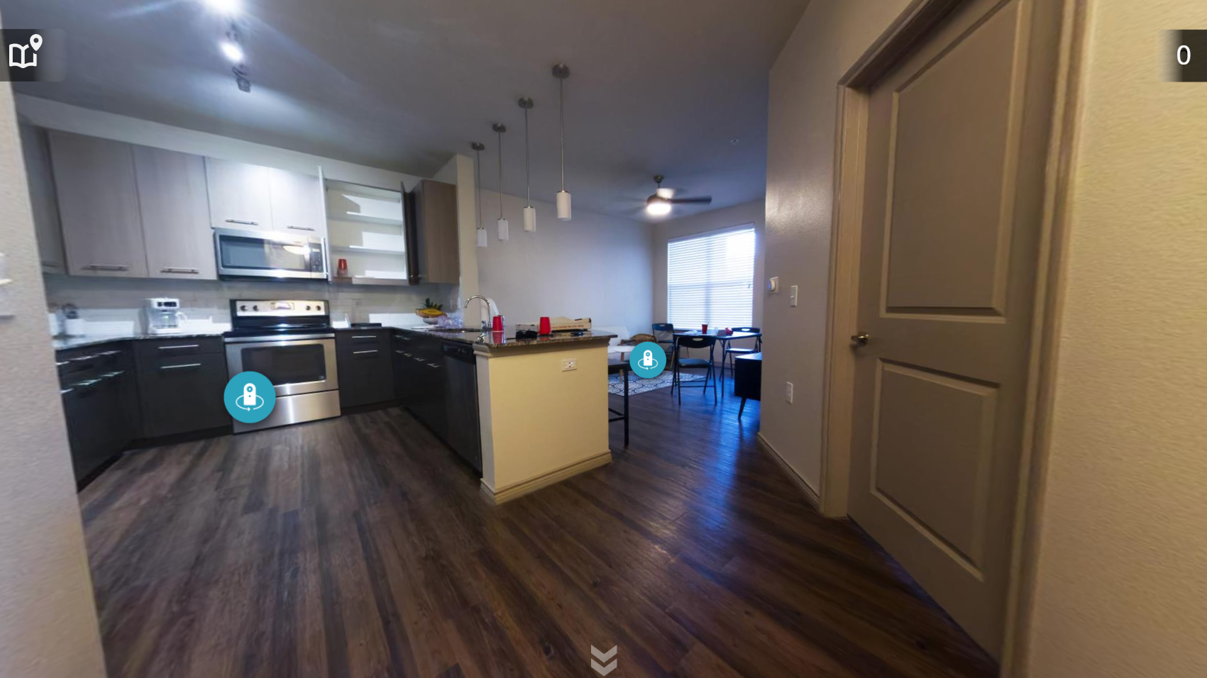 Apartment environment with selectable points for exploration